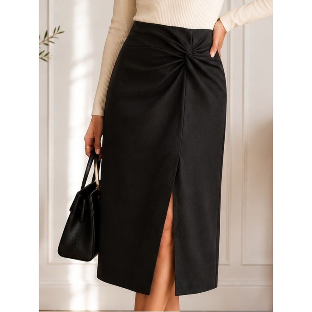 Boden Midi Skirt US 4 Black Twist Front Slit Office Career Workwear Sexy Classic
